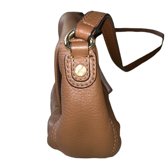 Michael Kors Luggage Brown Pebbled Leather Flap Jet Set Crossbody Mini Bag - Picture 10 of 16